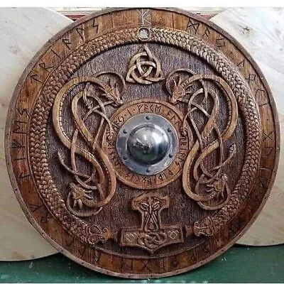 £107.87 • Buy Medieval Wooden Norse 24 Carving Round Celtic Ornament Battle New Viking Shield.
