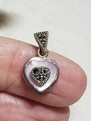 Heart Shape Marcasite Pink Mother Of Pearl  Pendant • $24