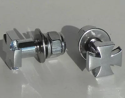 2 Chrome Billet  Iron Cross  License Plate Frame Bolts - Motorcycle Lic Fastener • $9.85