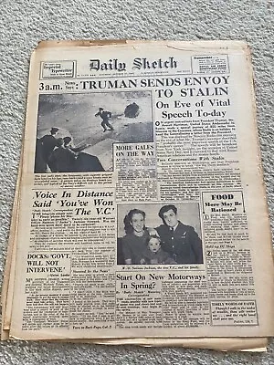 Daily Sketch Newspaper 1945 October 27th Queen Mary HMS Warspite  ORIGINAL • £12