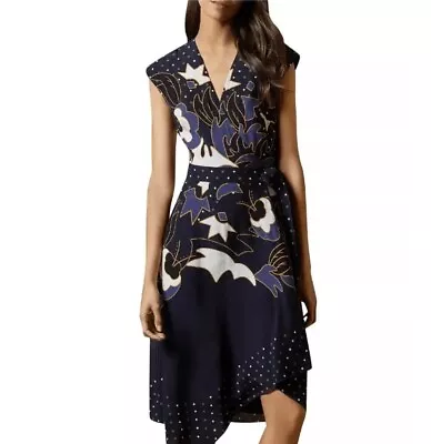 Ted Baker Saretti Masquerade-Printed Wrap Midi Dress Viscose Tie Size 0 (US 2) • $49