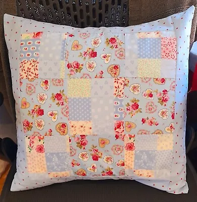 Handmade Quilted Patchwork Cushion Cover In Cotton Fabric With Envelope Opening. • £9.50