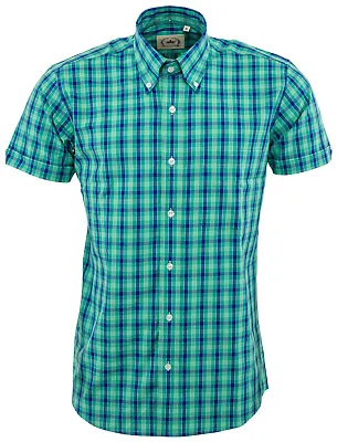 Relco Check Shirt Short Sleeve With Button Down Collar Mod Tartan Retro Mens Vtg • £39.99