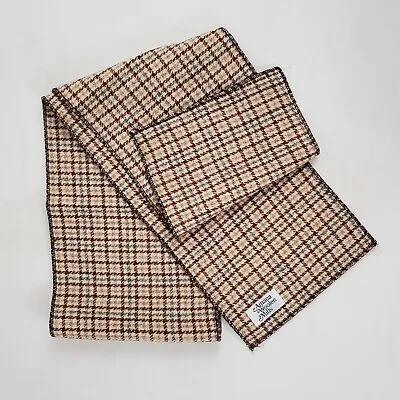 Vintage Amana Woolen Mills Brown Beige Plaid Wool Scarf 60 X 8.5  Winter Outdoor • $15.99