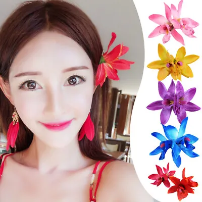 Artificial Lily Orchid Flower Hair Clip Bridal Wedding Side Clip Bohemia StyleUK • £2.58