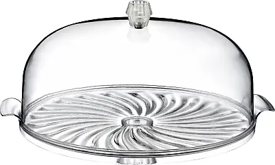 Large Cake Stand With Lid Dome Crystal Effect Finish Cake Display Serving Plate • £15