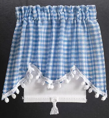 Dollhouse Miniature Country Curtains Long Swag Blue • $12