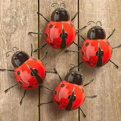 £8.49 • Buy 2/3/4Pcs Iron Ladybug Ladybird Wall Hanging Art Decoration Ornament Home Garden