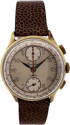 Vintage 35mm Breitling 17J Men's Chronograph Wristwatch Venus 170 Swiss 18k Gold • $1800