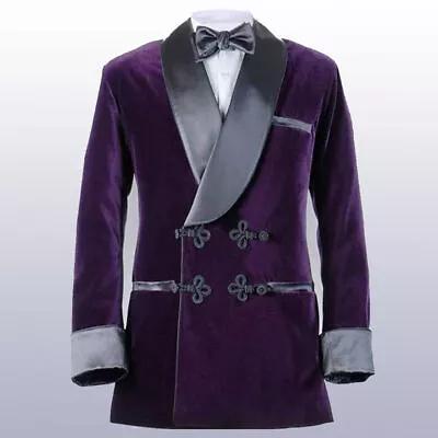 Purple Velvet Men's Smoking Jackets Vintage Robe Dinner Party Wear Coat Blazer • $59.51