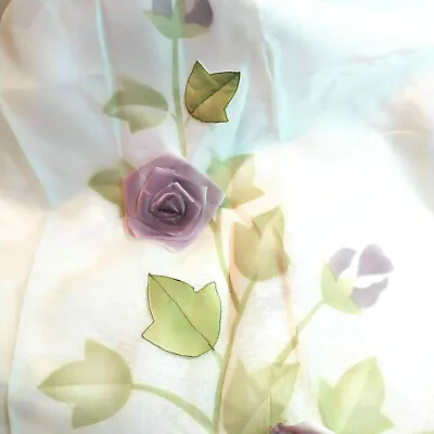 Roses Painted Applique Window Sheer Panel Curtain W Valence Purple Floral 60x84  • $7.99