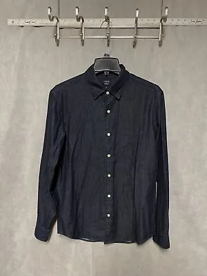 J. Crew Jean Shirt Men M Blue Denim Dark Wash Coton Button Up Long Sleeve Casual • $23.39