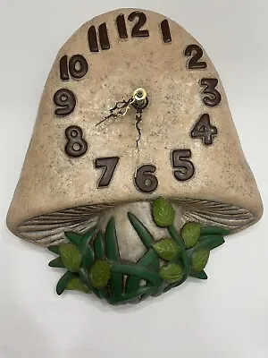 Vintage Mushroom Wall Clock Retro Decor Handpainted Ceramic 1970s Style WORKS! • $47.83