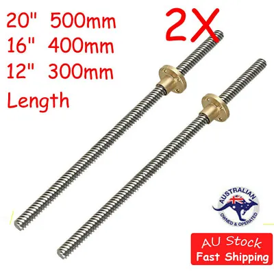 2X T8 8mm Lead Screw Rod Rail Stainless Bar 2mm Pitch Brass Nut 300mm 400/500mm • $19.97