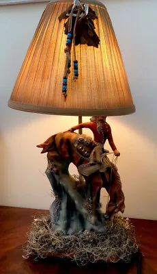 Western Horse And Cowboy Lamp & Decorative Shade Chalk Art Vintage. • $48.76