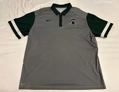 Michigan State Spartans Nike DriFit Mens Size XXL Gray/Green Short Sleeve Polo • $25.99
