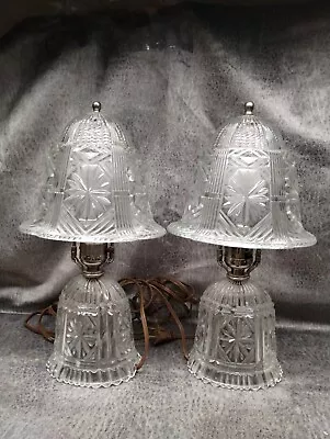 Pair Of Vintage Cut Decorative  Glass Parlor Boudoir Table Lamps 13  Tall Works • $45