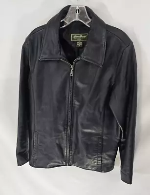 Eddie Bauer Black Leather Buckle Back Full-Zip Jacket Mens M • $59.95