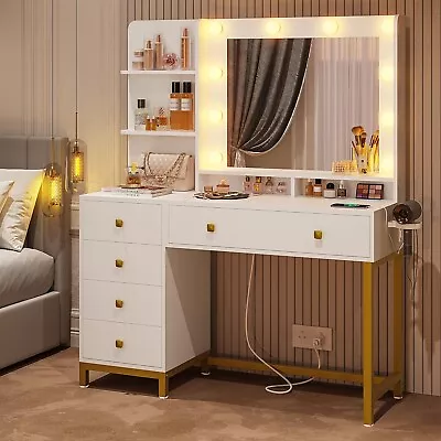 Vanity Desk With Mirror And Lights Makeup Vanity Table With Charging Station • $169.97