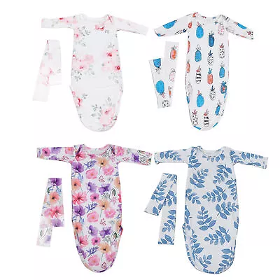 Newborn Baby Knotted Nightgown Wrap Sleeping Bag Sleep Sacks With Hair Band Gift • £9.66