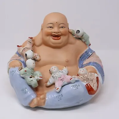 8  Vintage Laughing Happy Hotei Buddha With Children Kids Ceramic Marked Chinese • £38