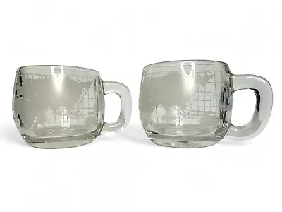 2 Vintage 1970s Nestle Nescafe World Globe Map Frosted Clear Glass Coffee Mugs • $18