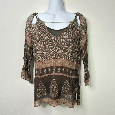 Vintage DKNY City Y2K 100% Silk Floral Dainty 90’s Crinkle Boho Top Size 4 • $34.94