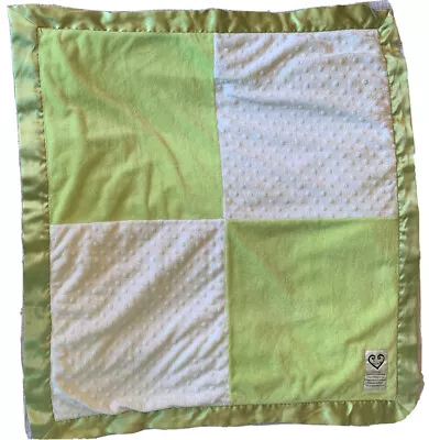 MY BLANKEE Light Green White Minky Squares Baby Crib Blanket Satin Trim Soft USA • $19.99