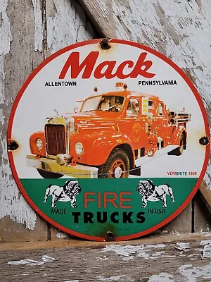 Vintage 1959 Mack Porcelain Sign Old Fire Truck Veribrite Allentown Pennsylvania • $182.83