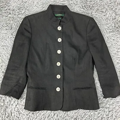 Lauren Ralph Lauren Blazer Women's 10 Linen Black Peplum Jacket Military Lined • $37.97