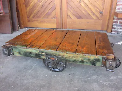 Antique Furniture Factory Cart-Industrial Railroad-Coffee Table Lineberry Daisy • $1350