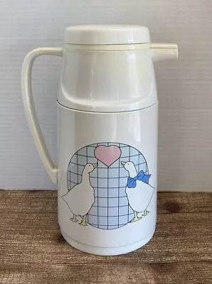 VINTAGE 80s Blue Geese Heart Insulated Coffee Tea Thermal Carafe • $19