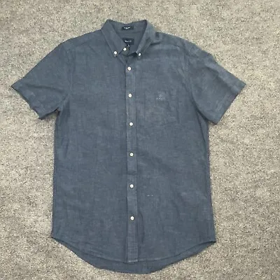 GANT  Shirt Mens Size XL Blue Linen Pocket Short Sleeve • $18