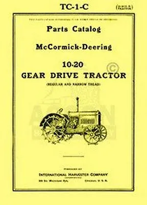 Farmall McCormick Deering 10-20 Parts Catalog Manual • $29.27