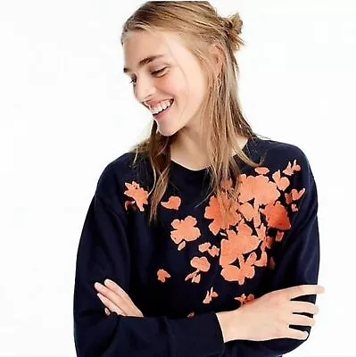 J. Crew Embroidered Flower Sweatshirt Blue Orange Women's Small • $29.99