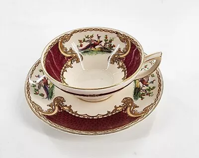 Royal Crown Myott Staffordshire Chelsea Bird Red Teacup And Saucer Vtg England • $19.99