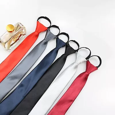 Solid Colors Men Boy 19  Fashion Skinny Slim Pre-tied Necktie With Zipper • $5.99