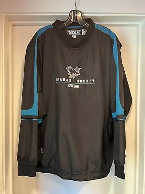 San Jose Sharks CCM Center Ice Authentic Lined Windbreaker Pullover Large Black • $34.95