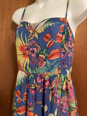 Forever 21 Maxi Floral Lined Dress Front/side Slit Smocked Stretch Back Size M • $10.99