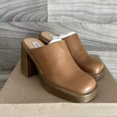 Steve Madden Flirtie Women’s Size 6 Tan Leather Slip On Heeled Platform Clogs • $44.98