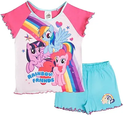 Girls My Little Pony Short Pyjamas Kids Rainbow Friends Shortie PJs Set 3-4 • £8.99