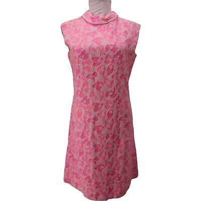 Vintage 1960's Cocktail Dress Womens Med Pink Cotton Brocade Madmen Barbiecore • £132.96