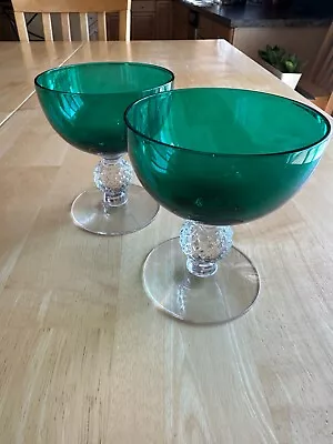 Pair Of 2 Vintage Morgantown Glass Co Stiegel Green Golf Ball Low Sherbet • $12