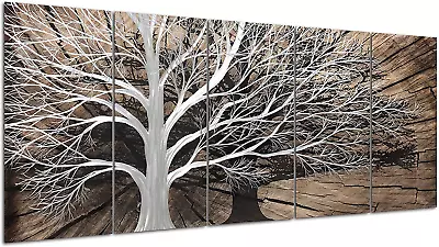 Arts 3D Silver Tree Metal Wall Art Hand Grind On Aluminum Brown Rustic-(24Wx64L) • $234.99