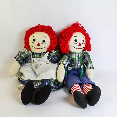 Lot Of 2 Vintage Handmade Stuffed Raggedy Girl And Boy Dolls Red Hair I Love You • $26