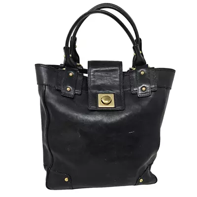 Vintage Y2K Banana Republic Black Leather Tote Bag Gold Flap Lock Classic • $32