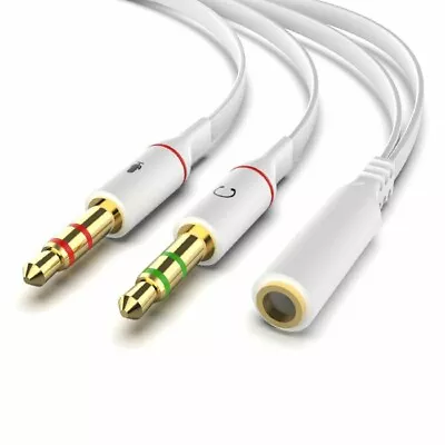£3.49 • Buy 3.5mm 1 Female To 2 Male Y Splitter Cable F L/R Audio Microphone MIC PC Headset