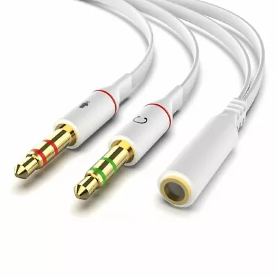 3.5mm 1 Female To 2 Male Y Splitter Cable F L/R Audio Microphone MIC PC Headset • £3.49