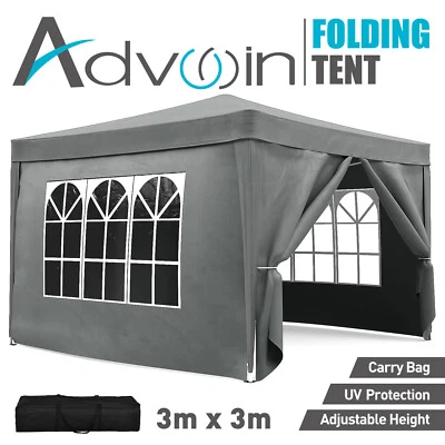 $127.90 • Buy Advwin Gazebo Marquee 3x3m Pop Up Outdoor Camping Wedding Tent Side Walls Grey