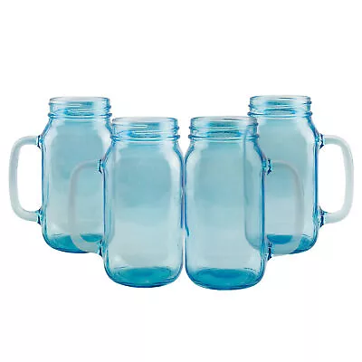 Mason Jar Mugs W/ Handles 24oz Blue 4-pk Cold Beverage Drinking Glasses • $22.99